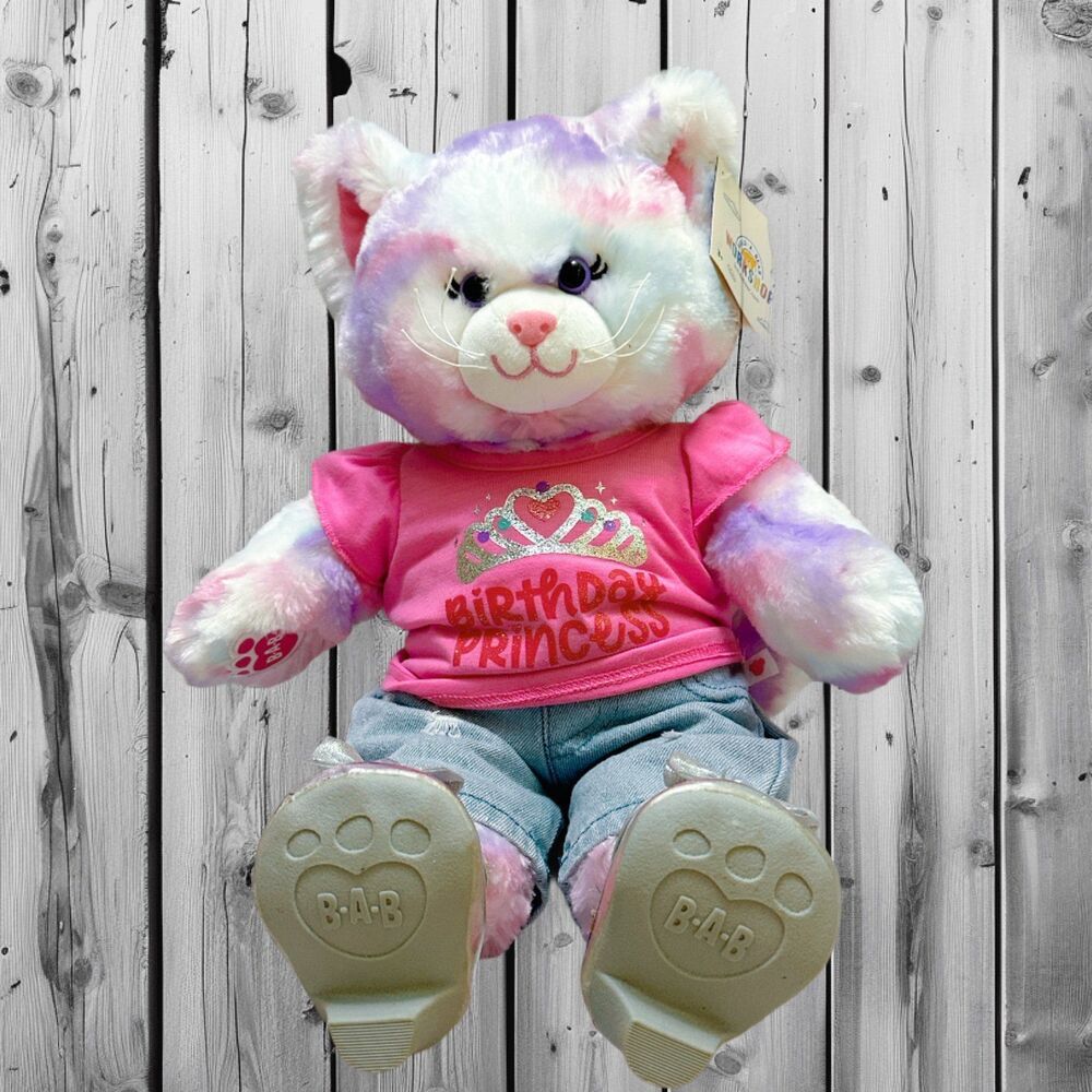 Build-A-Bear Swirl Kitty Birthday Princess Pastel Plush Cat with Pink Shirt